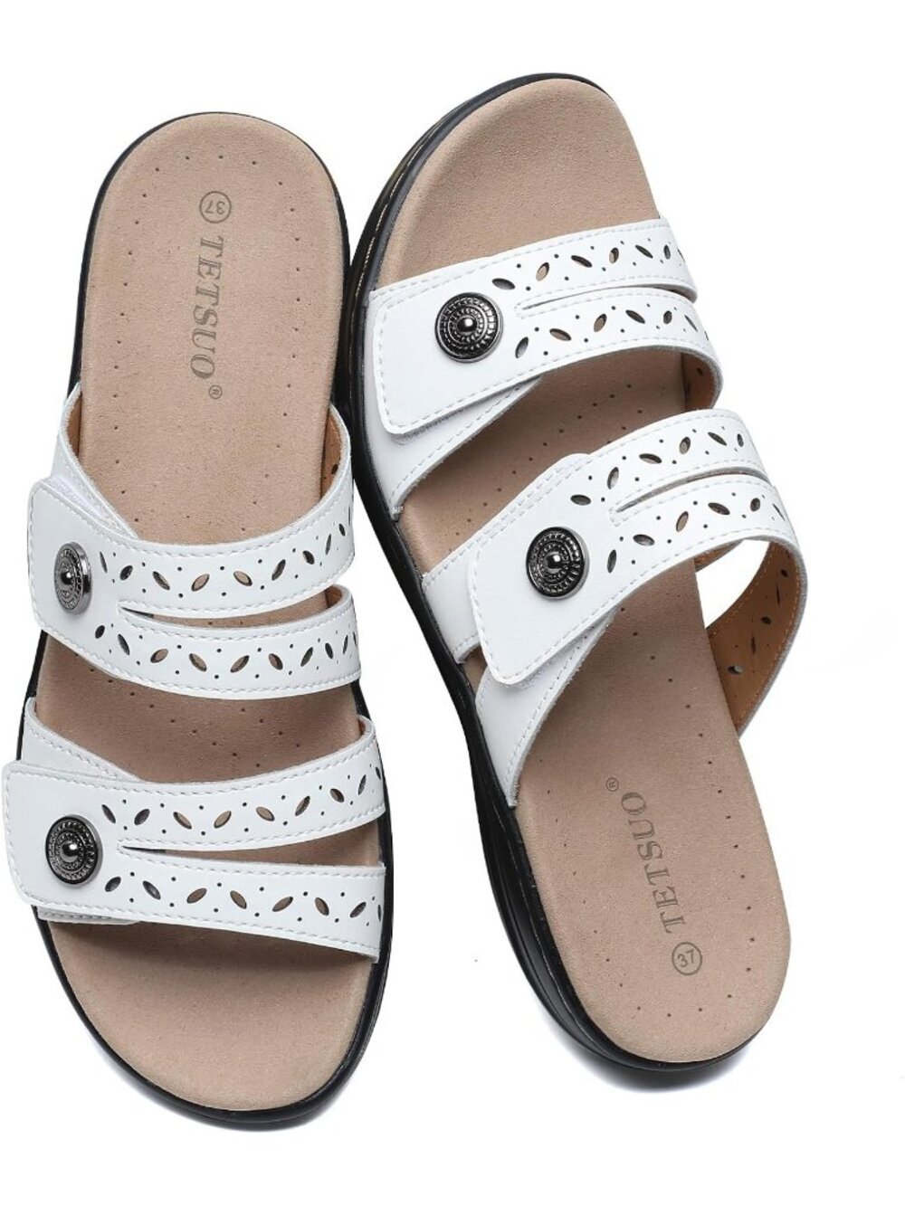 Women's Flat Sandals Dressy Summer White Open Toe Walking Sandal Arch Support